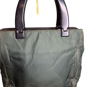 Prada EUC Green Metallic Nylon Tote with Authenticity Certificate Card in Cream